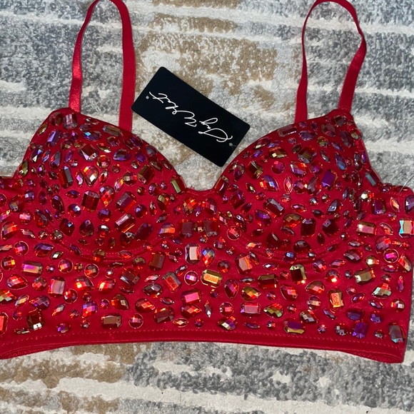 SEXY  Corset Rhinestone Bustier Crop Top - Picture 4 of 15